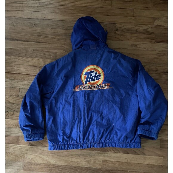 Men’s Vintage XL Reversible NASCAR Tide Racing Puffer Jacket with Hidden Hood - Picture 2 of 12